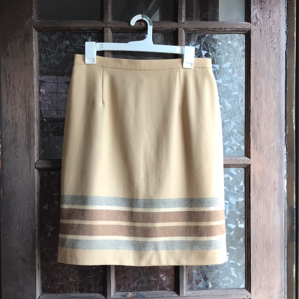 Camel Talbots Striped Pencil Skirt